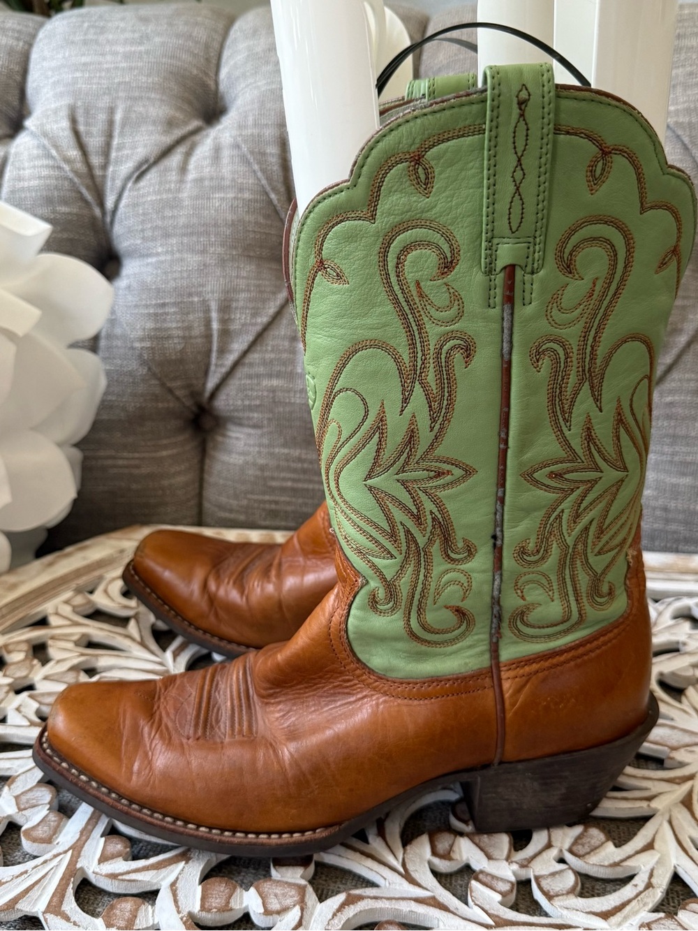 Ariat Green Brown Leather Western Boots Women’s 9 - Picture 4 of 11